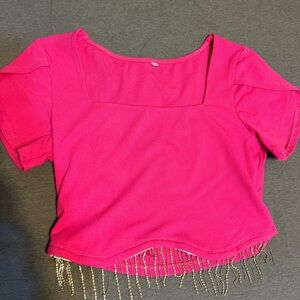 Vibrant Pink Blouse with Beaded Fringe